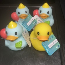 Lot of 4 INFANTINO fun time rubber ducks 3 baby blue and 1 yellow duck