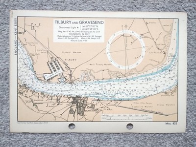 Tilbury & Gravesend - 1943 Vintage Admiralty Royal Navy Map (Seller Ref B3)