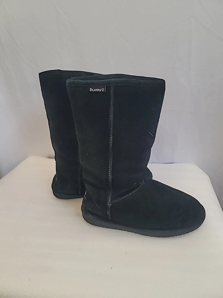 Womens Bearpaw Tall Blk Boots Sz 10 Suede Upper Sheepskin/Wool Lining 612-W Emma - Image 3 of 4