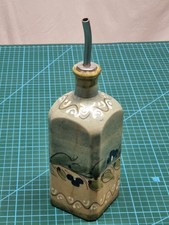 7.5" High Clay Studio Pottery Vinaigrette + Corked / Stainless Steel Piped Lid