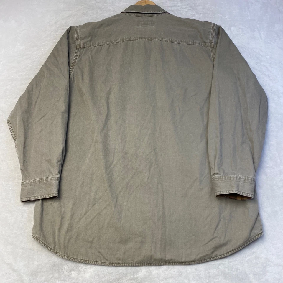 LL Bean Mens Work Shirt Jacket Khaki Cotton Flannel Lined XL Tall - Image 3 of 4
