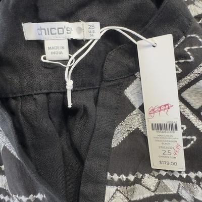 CHICO'S LINEN TIERED EMBROIDED MAXI DRESS BLACK Sz 2.5 US 14 $179.00 | eBay