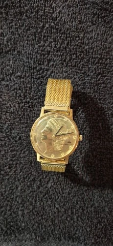 *RARE* Vintage JEAN CARDOT "Liberty Coin" 33mm Watch 17 Jewels Running