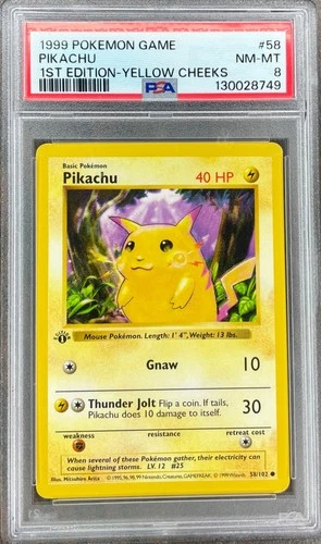 Pokemon Pikachu 1st Edition Yellow Cheeks #58 PSA 8 NM - MT