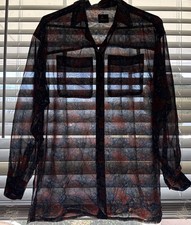 Vtg Liz Claiborne LizSport Blue Floral Sheer Hidden Buttons Blouse Top Shirt PS