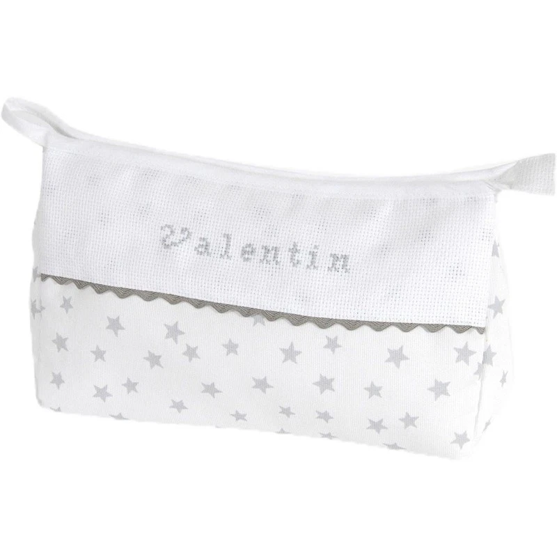 Trousse de toilette - A broder - Gris/motif étoile - 26x16cm - Point de croix - Photo 1/1