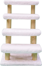 4-Step Wooden Pet Stairs with Detachable Carpet for Dogs and Cats - White