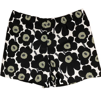 MARIMEKKO Mini Unikko Fabric Shorts Black Flowers Cotton Size ~ M - L