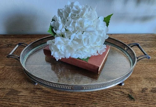 Antique Vintage Tiffany & Co. Sterling Silver & Cut Glass Vanity Serving Tray