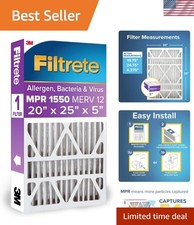 20x25x5 AC Furnace Air Filter, MPR 1550, MERV 12, Fits Trion AirBear, CERTIFI...