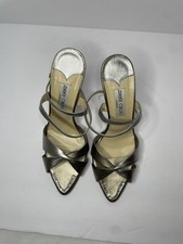 Jimmy Choo Metallic Strappy Heels Size 40.5  Crystal Toe  Made in Italy