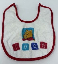 Disney Winnie the Pooh Baby Infant Bib Vinyl Back Snap Block Letters Vintage