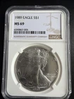 1989 P American Silver Eagle 1 oz Fine 999 MS69 NGC