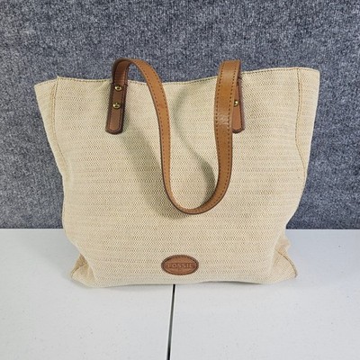 Fossil Oasis ZB5663 Woven Canvas Tote Bag Leather Trim Vintage Boho Shopper VGC