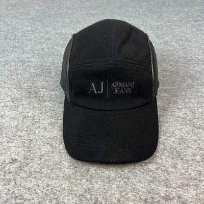 Armani Jeans Mütze Kappe 5 Panel verstellbar Unisex schwarz Fleece Wolle Designer Logo