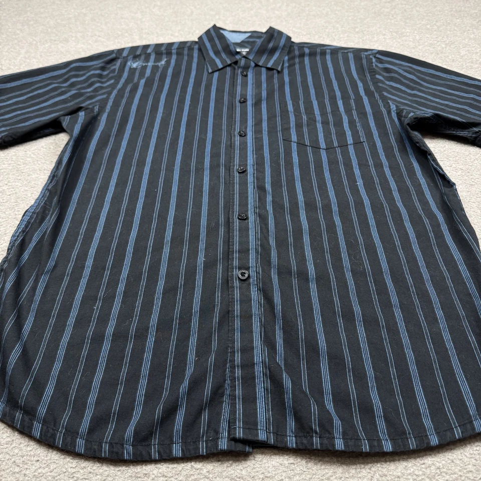 Vintage Ocean Current Button Up Shirt Men's Size L Black Short Sleeve Pinstriped - Image 2 of 4