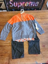 DKNY Boys 3 Piece Sweater  Pant Set 4T Orange Gray