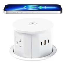 ANNQUAN 20 Amp Pop Up Countertop Outlet 15W Wireless Charger Max 65W Power 3 USB