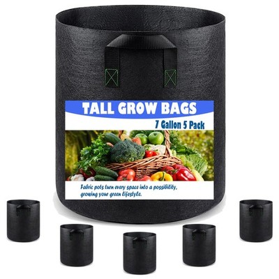 Tall Fabric Pots for Plants - 7 Gallon Cloth Grow Bags, 5 Pack for Deep Roots