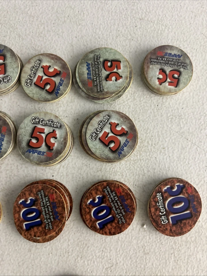 LOT OF 159 US MILITARY AAFES POGS (GIFT CERTIFICATES) 5-10-25 CENTS POGS - Image 3 of 4