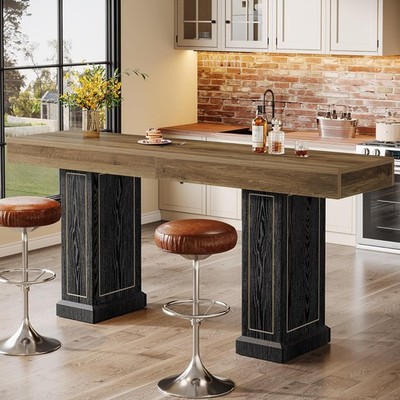 70.9'' Long Bar Table for 6-8 People Rustic Counter Height Pub Table for Home Bar