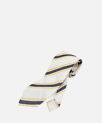 Arcuri Three Pleat Cotton & Silk Tie, Unlined, Black & White E23214.3SF