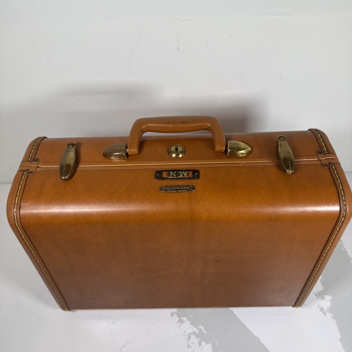 1950s VINTAGE SAMSONITE Leather Suitcase, Shwayder Bros Brown