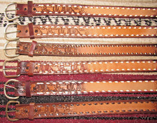 VTG Western C M Co Tooled Embossed Buckstitch Leather Belts 6 pc Size 26 NEW