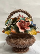Vintage Capodimonte Italian Porcelain Flower Basket - Large 10" Centerpiece, Cro