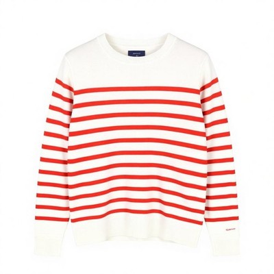 Gant Bretonisch Klassisch Streifen C Hals Damen Pullover XS Weiß Eng Knit Zug On