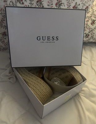 GUESS Women s Logo Wedge Slide Sandals Slip-On Brown/Beige US 10 M NIB