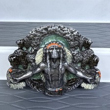Siskiyou Buckle Co. Vintage Western Indian Chief Feathers Belt Buckle 1981 Sign