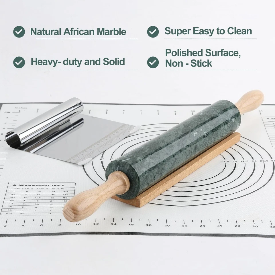 Indian Natural Marble Rolling Pin, Non-Stick Polished Dough Roller, Pasta, Du... - Image 3 of 4
