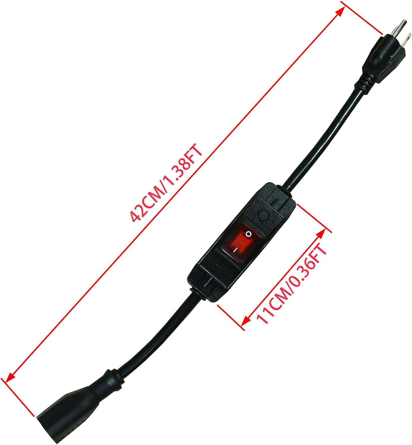 Black 3 Prong Extension Cord with Waterproof Switch，14Awg Heavy Duty Short Exten