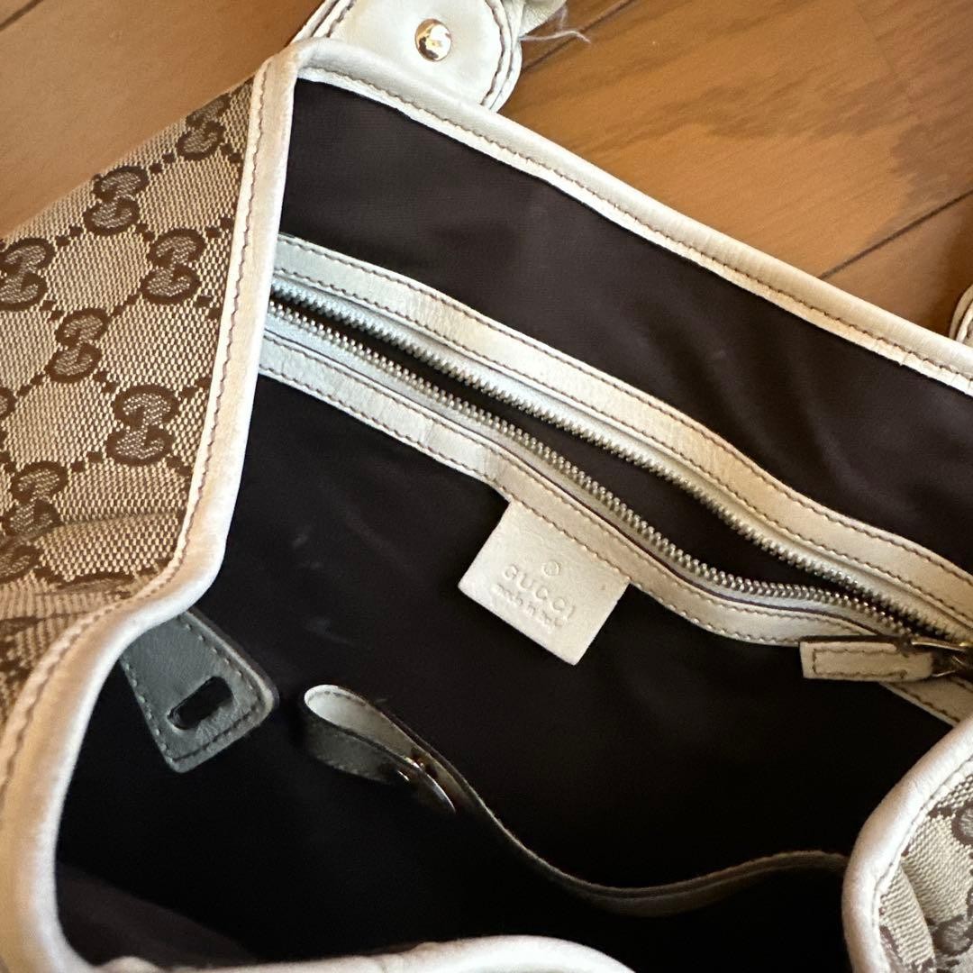 GUCCI GG Canvas Tote Bag Brown Large Vintage Authentic with Leather Handles thumbnail 4