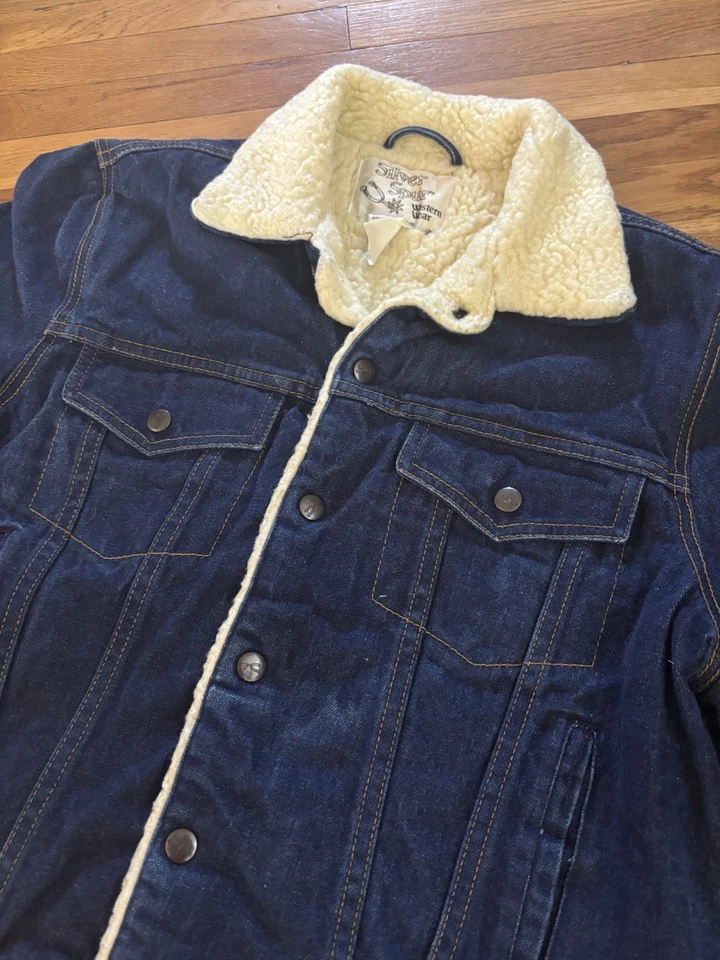Vintage Silver Spur Jacket Women Large Blue Denim Snap Front Sherpa Lined - Image 2 of 4