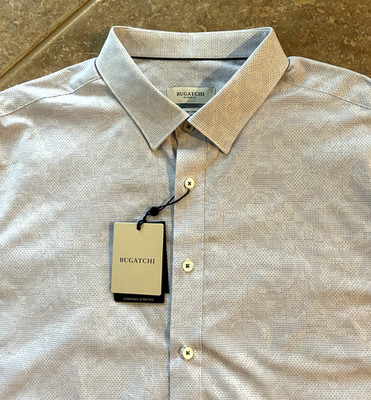 Bugatchi Comfort Stretch Julian Button Up Shirt Shaped Fit XXL Sky Blue $179 NWT