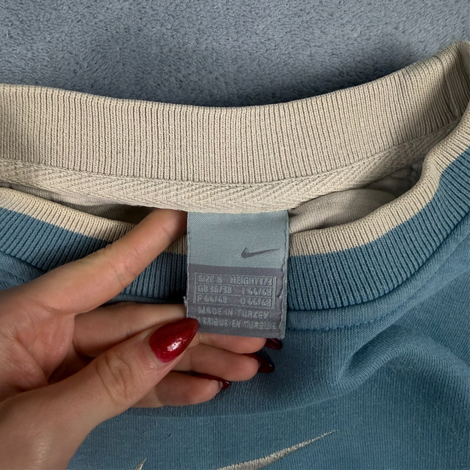 Vintage Nike 2000s Y2K Blue Double Collared Big Swoosh Small Pullover Sweatshirt image 5