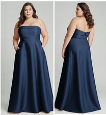 Alfred Sung Strapless Bias Cuff Bodice Satin Gown Midnight Navy Size 16 D843 NWT