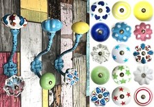 Blue Vintage iron hooks coat hooks with ceramic knobs