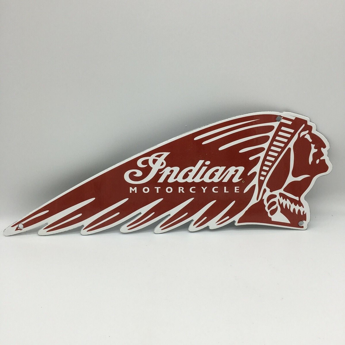Vintage Indian Motorcycles Red White Metal Enamel Gas Station Deco