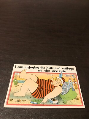 EARLY HUMOR UNPOSTED POSTCARD - I AM ENJOYING THE HILLS & VALLEYS AT THE SEASIDE