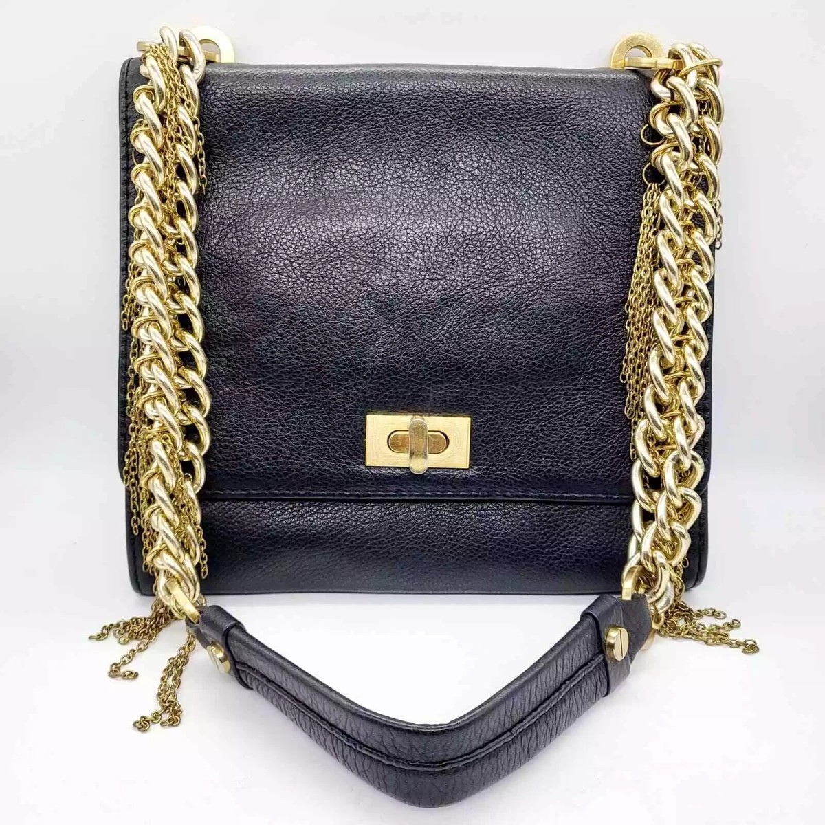 AlexisHudson(アレクシスハドソン)ゴールドチェーンバッグ★ Alexis Hudson Black Genuine Leather Golden Chain Strap