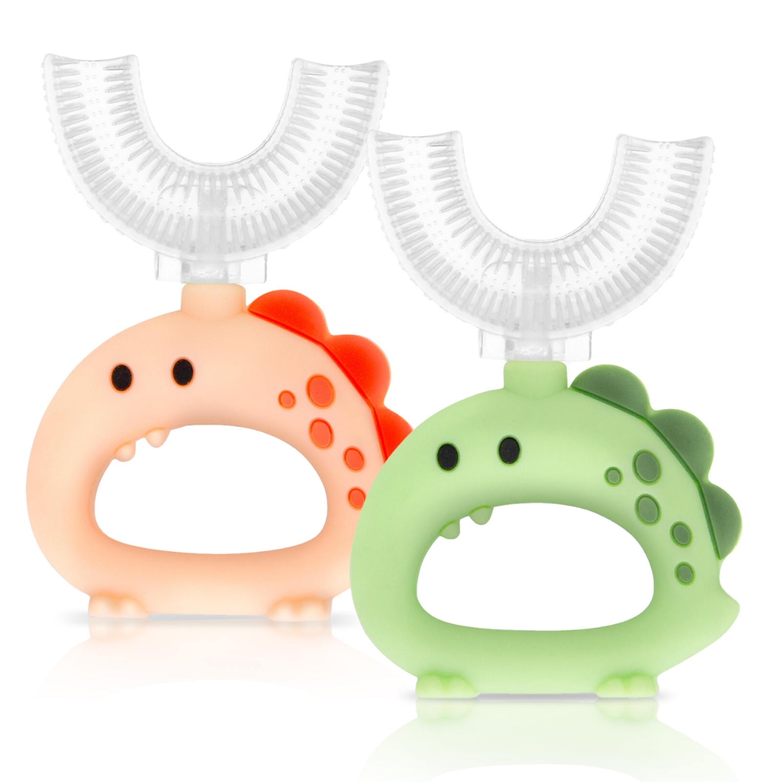 Teeth Ease Ushaped Silicone Training Toothbrush Infant Teether 2 Piece Dinosaur