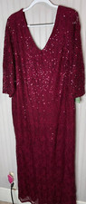 Blu Sage Women GOWN 22W Burgandy Red Lined Lace Sequined Holiday Party NEW