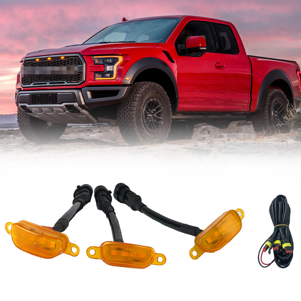 3Pcs Smoked Amber Yellow LED Front Grille Running Lights For Ford Raptor F-150 E - Foto 3