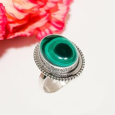 Natural Malachite Gemstone 925 Sterling Silver Ring Christmas Jewelry Gift.