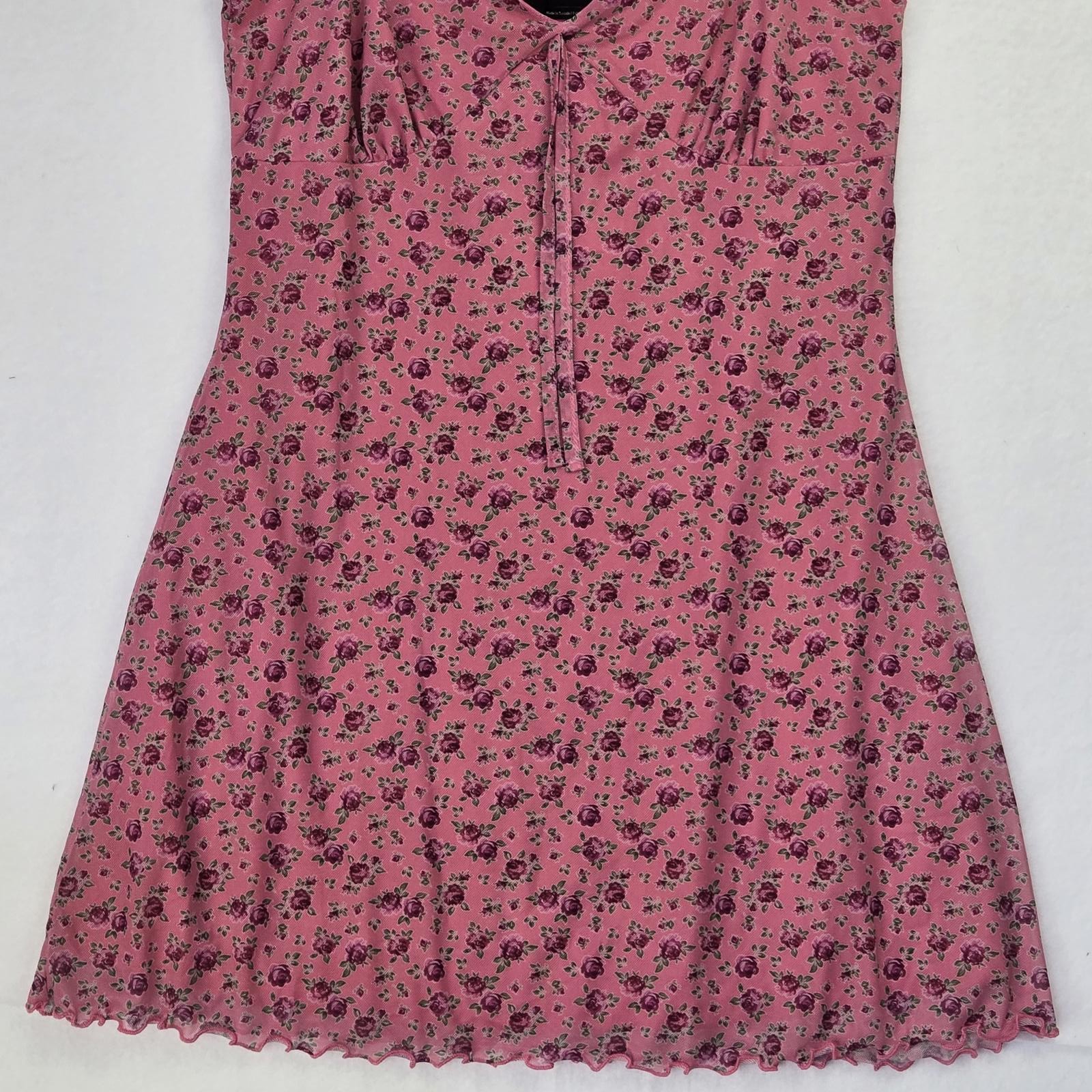 Urban Outfitters Elodie Floral Pink Spaghetti Straps Mesh Mini Dress Size L