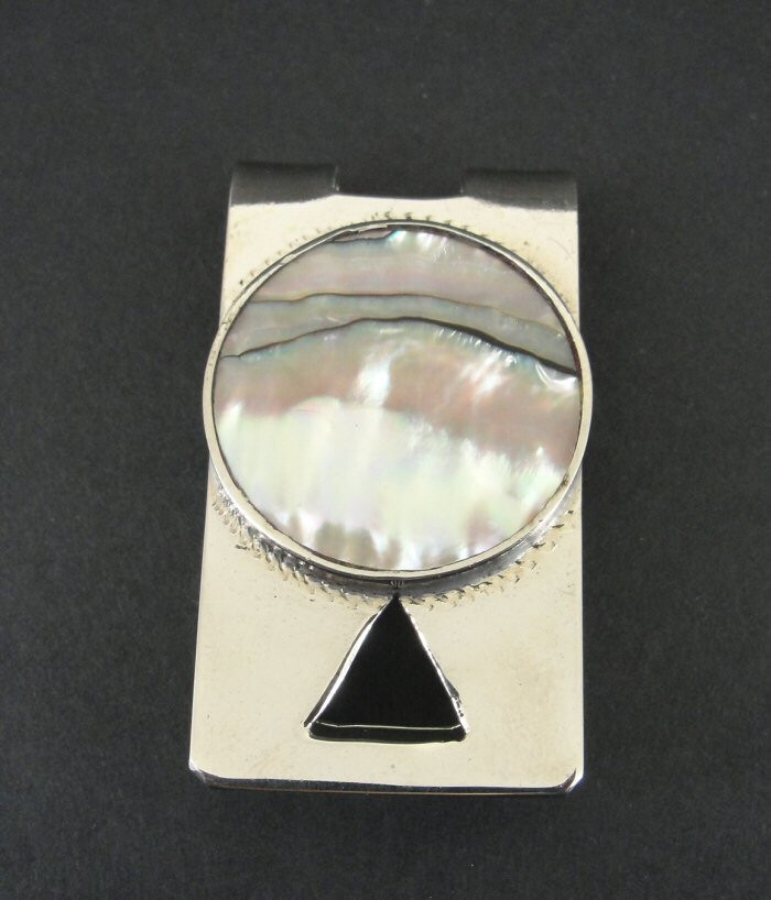Sterling Silver 925 Abalone Stone Money Clip from Mexico-image