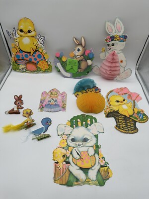 Vintage 10 Paper Some Beistle Mix Easter Decor Honeycomb Bunnies Chicks Birds